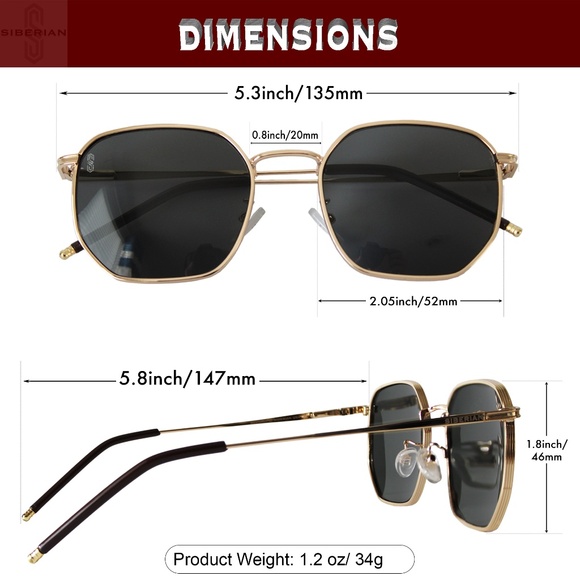 SIBERIAN 100% Real Glass Hexagonal Sunglasses Standard 52mm Men/Women Premium - Picture 5 of 14